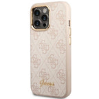 Guess 4G Vintage Gold Logo dėklas iPhone 14 Pro – rožinis