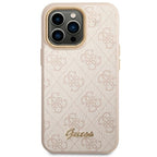 Guess 4G Vintage Gold Logo dėklas iPhone 14 Pro – rožinis