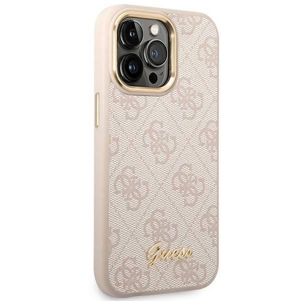 Guess 4G Vintage Gold Logo dėklas iPhone 14 Pro – rožinis