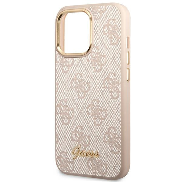 Guess 4G Vintage Gold Logo dėklas iPhone 14 Pro – rožinis