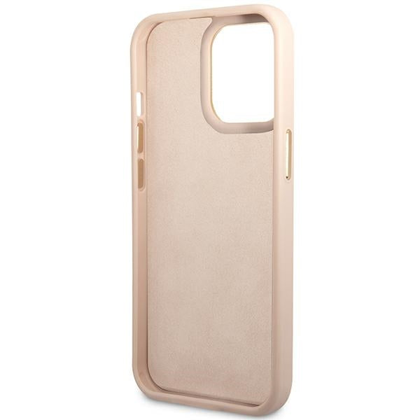 Guess 4G Vintage Gold Logo dėklas iPhone 14 Pro – rožinis