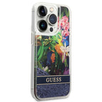 Guess dėklas iPhone 14 Pro – mėlynas, blizgučiai