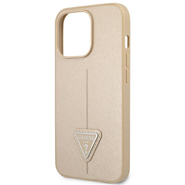 Guess dėklas iPhone 14 Pro – smėlio (Saffiano)