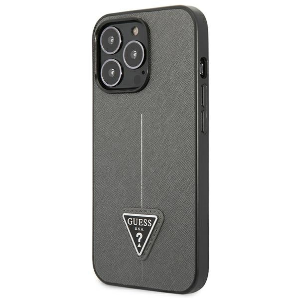 Guess Saffiano Triangle dėklas iPhone 14 Pro – sidabrinis