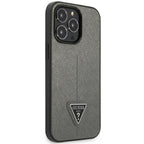 Guess Saffiano Triangle dėklas iPhone 14 Pro – sidabrinis