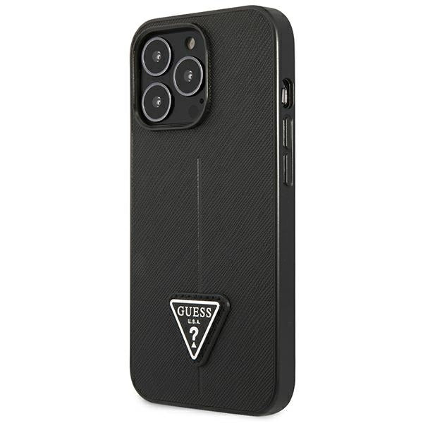 Guess dėklas iPhone 14 Pro – juodas Saffiano