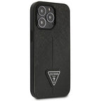 Guess dėklas iPhone 14 Pro – juodas Saffiano
