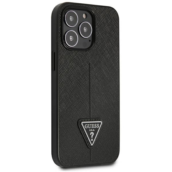Guess dėklas iPhone 14 Pro – juodas Saffiano