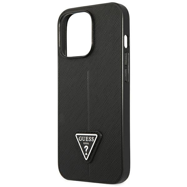 Guess dėklas iPhone 14 Pro – juodas Saffiano