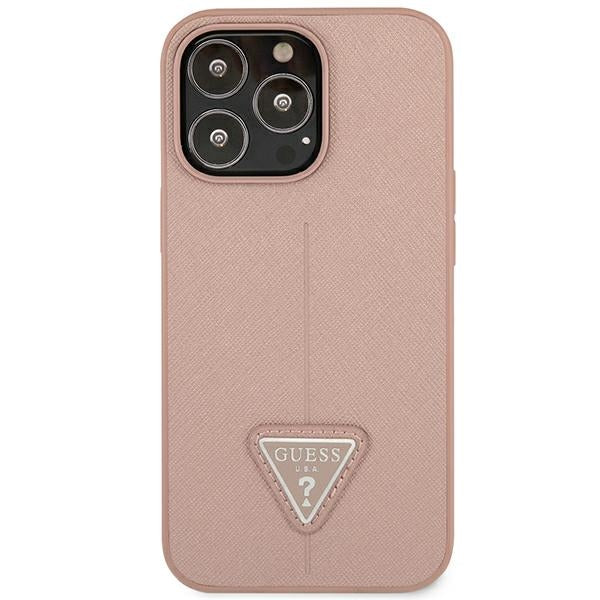 Guess dėklas iPhone 14 Pro – rožinis Saffiano