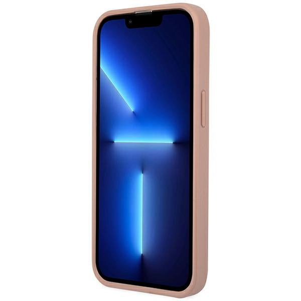 Guess dėklas iPhone 14 Pro – rožinis Saffiano