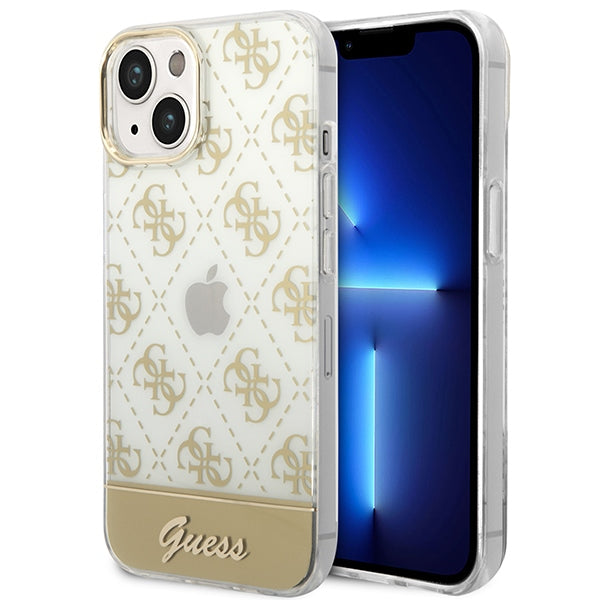 Guess 4G Pattern Script dėklas iPhone 14 Plus – auksinis