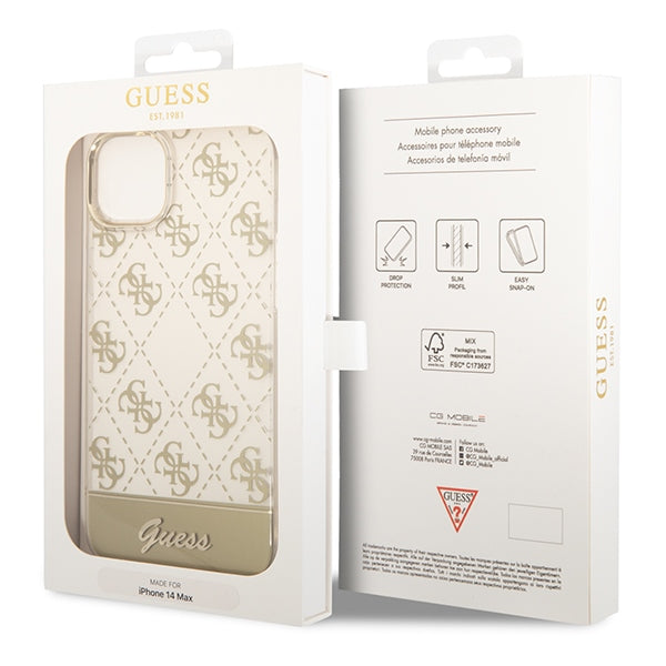Guess 4G Pattern Script dėklas iPhone 14 Plus – auksinis