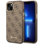 Guess 4G Vintage Gold Logo dėklas iPhone 14 Plus – rudas