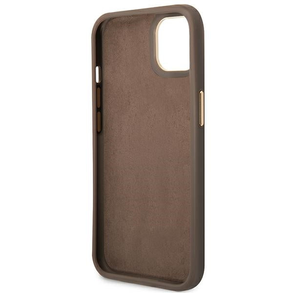 Guess 4G Vintage Gold Logo dėklas iPhone 14 Plus – rudas