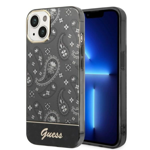 Guess dėklas iPhone 14 Plus – juodas, Paisley
