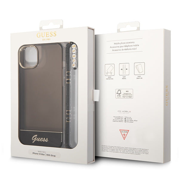 Guess skaidrus hardcase dėklas iPhone 14 Plus – juodas