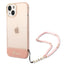 Guess skaidrus dėklas iPhone 14 Plus – rožinis, dirželis