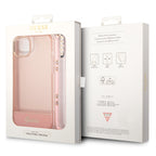 Guess skaidrus dėklas iPhone 14 Plus – rožinis, dirželis
