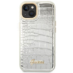 Guess Croco dėklas iPhone 14 Plus – sidabrinis
