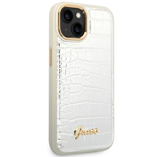 Guess Croco dėklas iPhone 14 Plus – sidabrinis