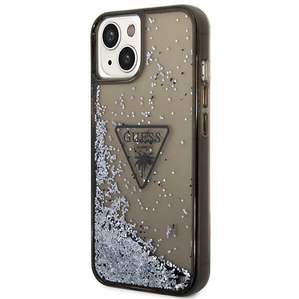 Guess dėklas iPhone 14 Plus – juodas, Liquid Glitter