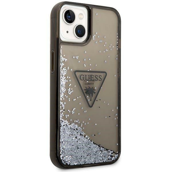 Guess dėklas iPhone 14 Plus – juodas, Liquid Glitter