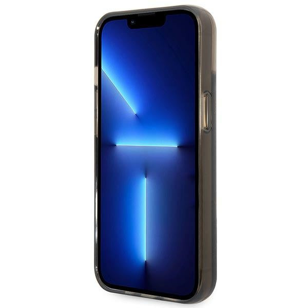 Guess dėklas iPhone 14 Plus – juodas, Liquid Glitter