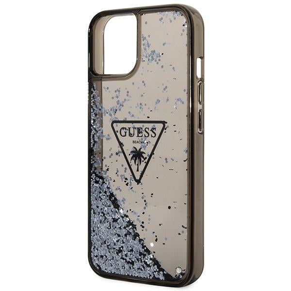Guess dėklas iPhone 14 Plus – juodas, Liquid Glitter