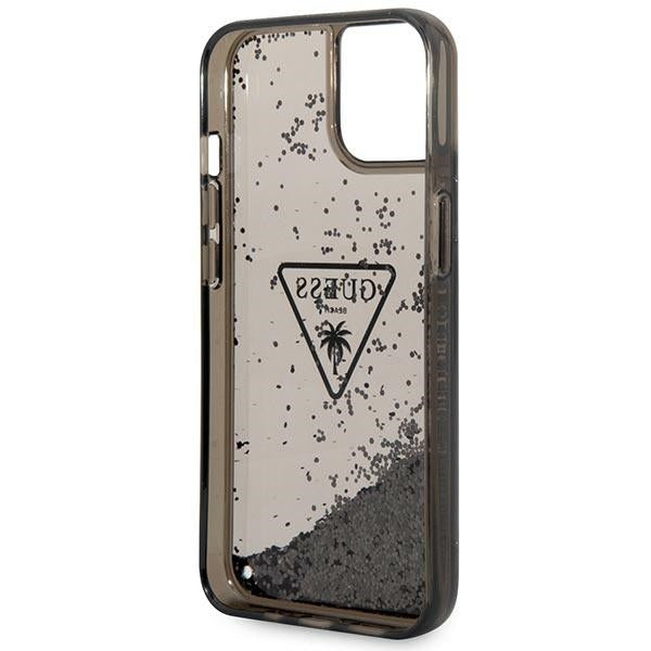 Guess dėklas iPhone 14 Plus – juodas, Liquid Glitter