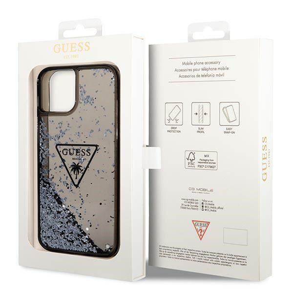 Guess dėklas iPhone 14 Plus – juodas, Liquid Glitter