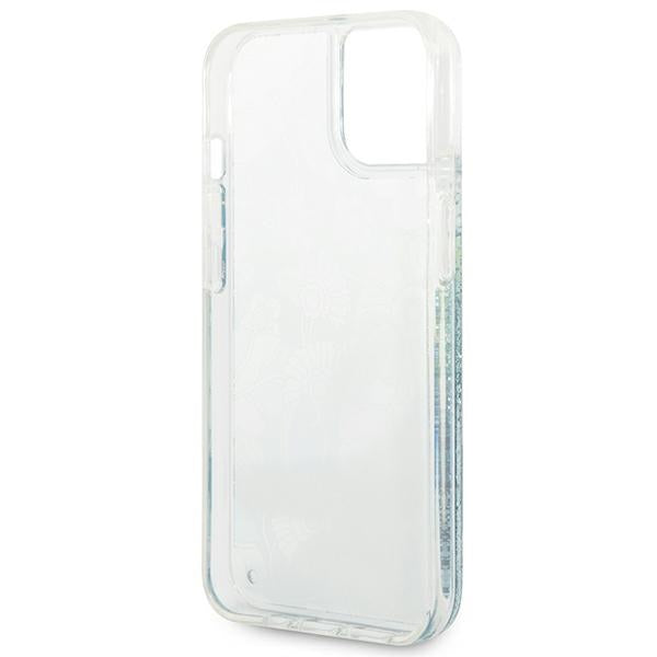 Guess dėklas iPhone 14 Plus – žalias, gėlių blizgučiai