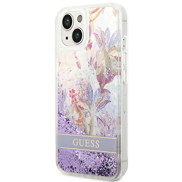 Guess dėklas iPhone 14 Plus – violetinis, blizgučiai -- iPhone 14 Plus
