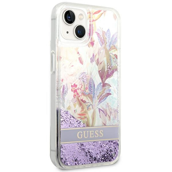 Guess dėklas iPhone 14 Plus – violetinis, blizgučiai -- iPhone 14 Plus