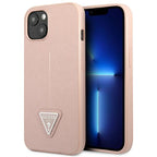 Guess dėklas iPhone 14 Plus – rožinis Saffiano Triangle -- iPhone 14 Plus