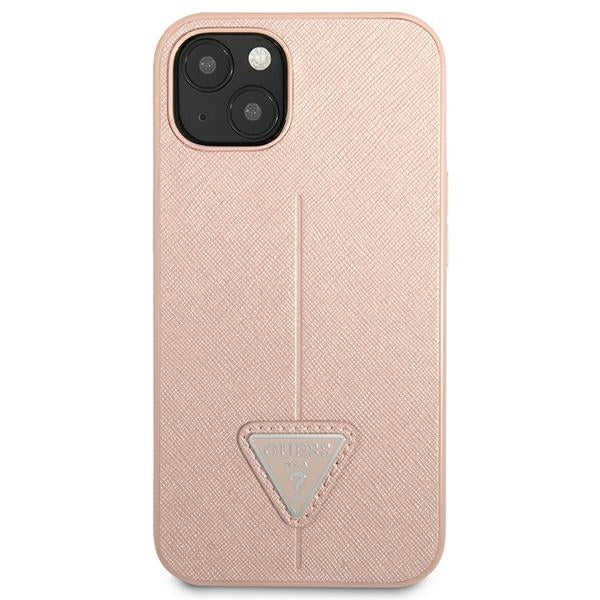 Guess dėklas iPhone 14 Plus – rožinis Saffiano Triangle -- iPhone 14 Plus