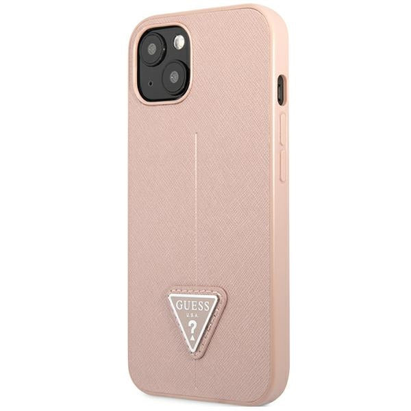 Guess dėklas iPhone 14 Plus – rožinis Saffiano Triangle -- iPhone 14 Plus