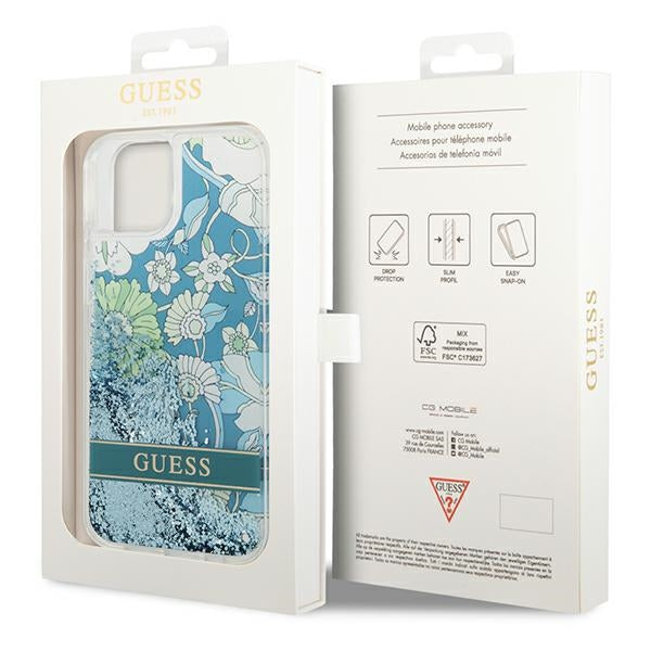 Guess dėklas iPhone 14 – žalias, gėlių motyvas