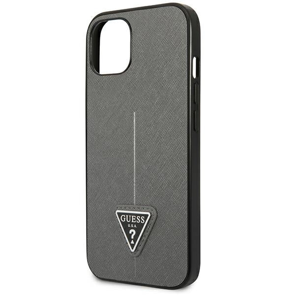 Guess Saffiano Triangle dėklas iPhone 14 – sidabrinis