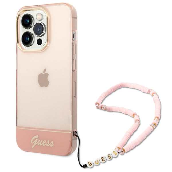 Guess skaidrus dėklas iPhone 14 Pro Max – rožinis