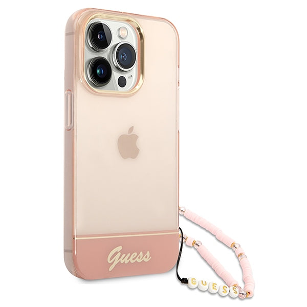 Guess skaidrus dėklas iPhone 14 Pro Max – rožinis