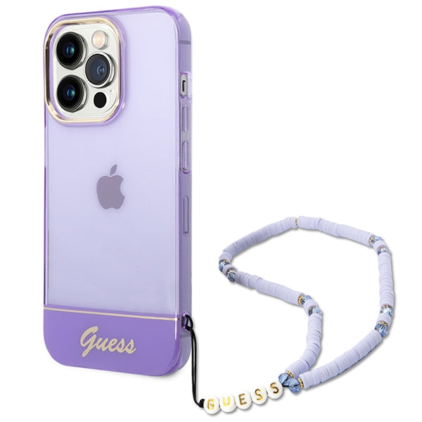 Guess skaidrus dėklas iPhone 14 Pro Max – violetinis