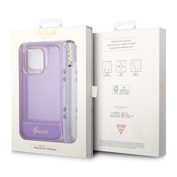 Guess skaidrus dėklas iPhone 14 Pro Max – violetinis