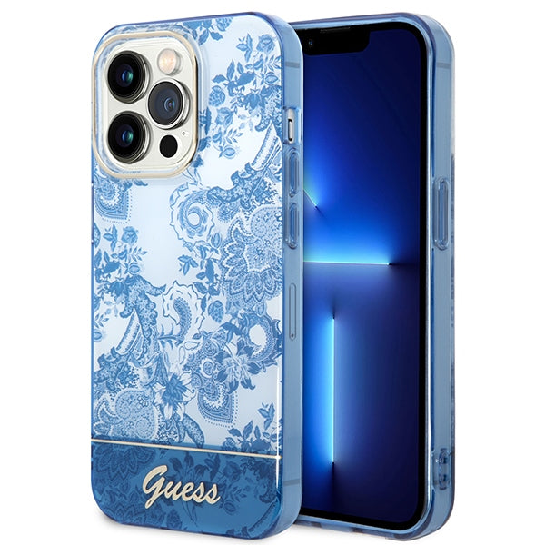 Guess dėklas iPhone 14 Pro Max – mėlynas, Porcelain