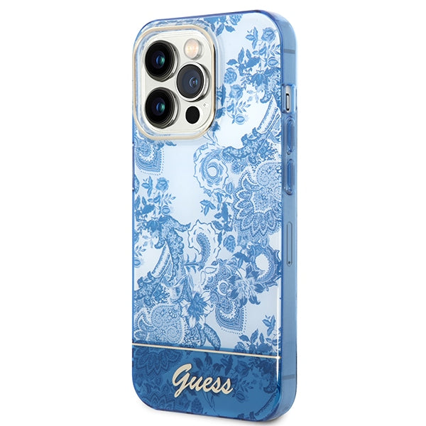 Guess dėklas iPhone 14 Pro Max – mėlynas, Porcelain