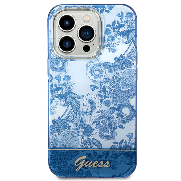 Guess dėklas iPhone 14 Pro Max – mėlynas, Porcelain