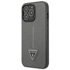 Guess Saffiano Triangle dėklas iPhone 14 Pro Max – sidabrinis