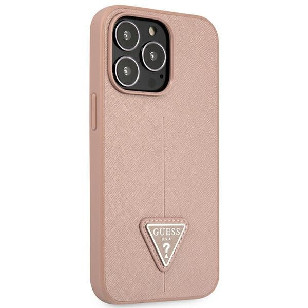 Guess dėklas iPhone 14 Pro Max – rožinis, Saffiano