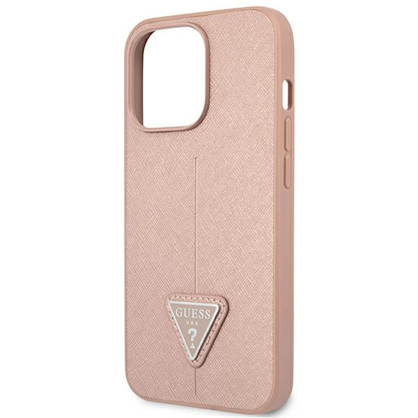 Guess dėklas iPhone 14 Pro Max – rožinis, Saffiano