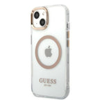 Guess MagSafe dėklas iPhone 13 – skaidrus, auksinės detalės